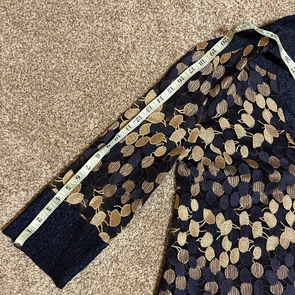 Chico’s Travelers Jacket Cardigan Women’s Sz 1 / L Navy Gold Embroidered Sheer - Picture 6 of 11